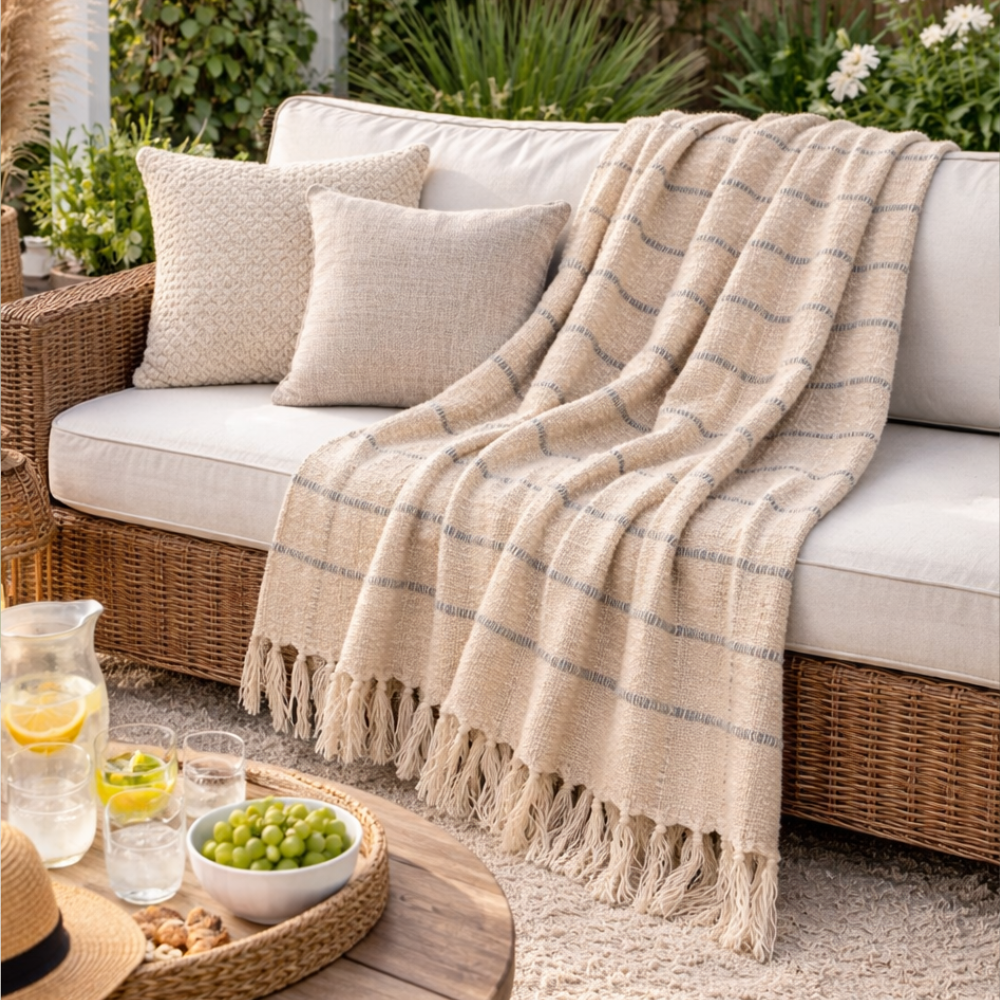 Reversible Cotton Throw Blanket 50x60in