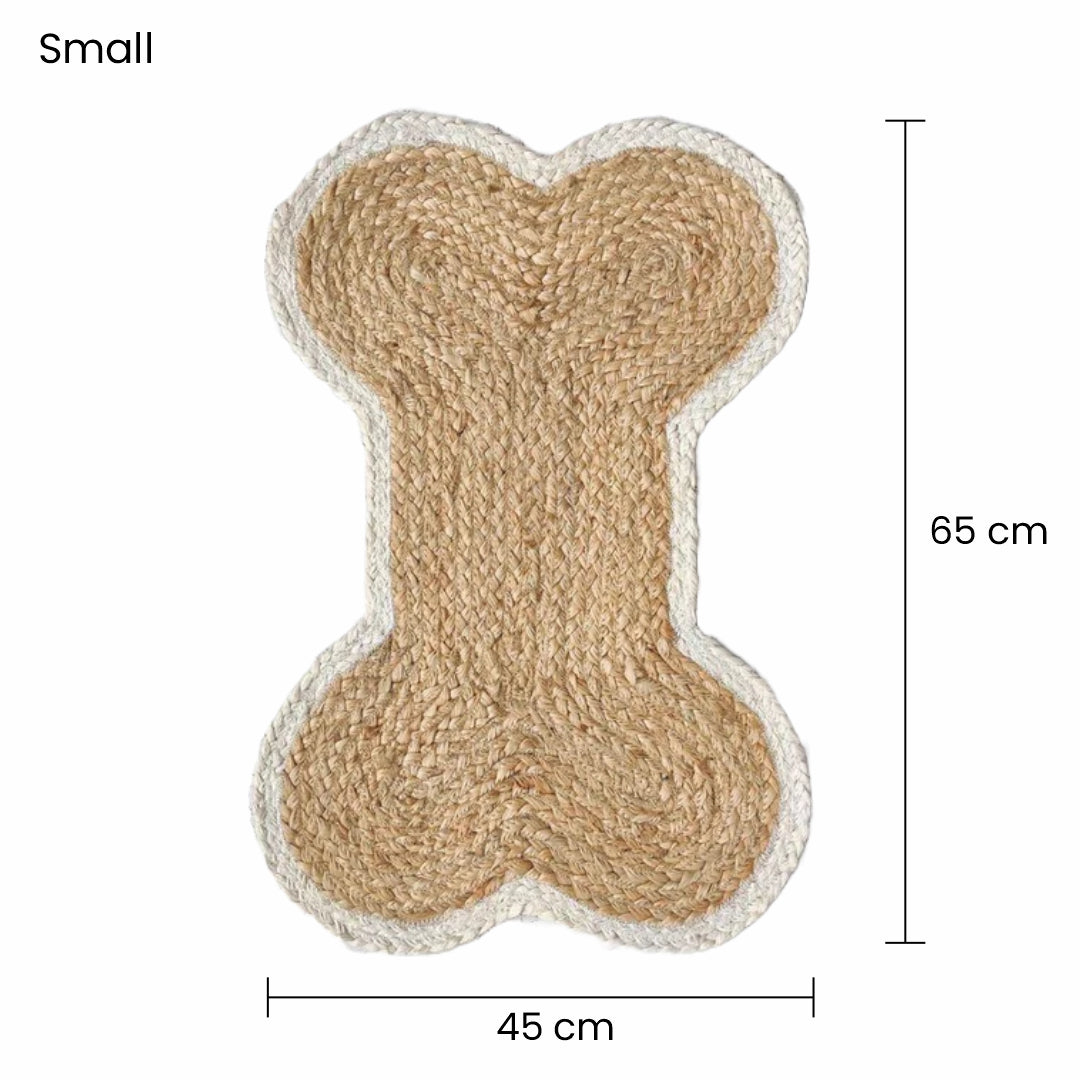 Bone Shaped Feeding Mat for Dogs & Cats Handmade jute Rug