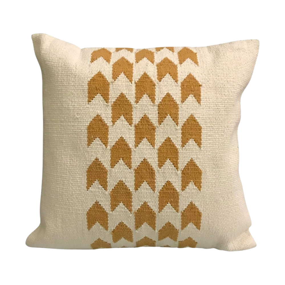 Pure Yellow tan Cotton Cushion Covers, Family Design (Set of 4)