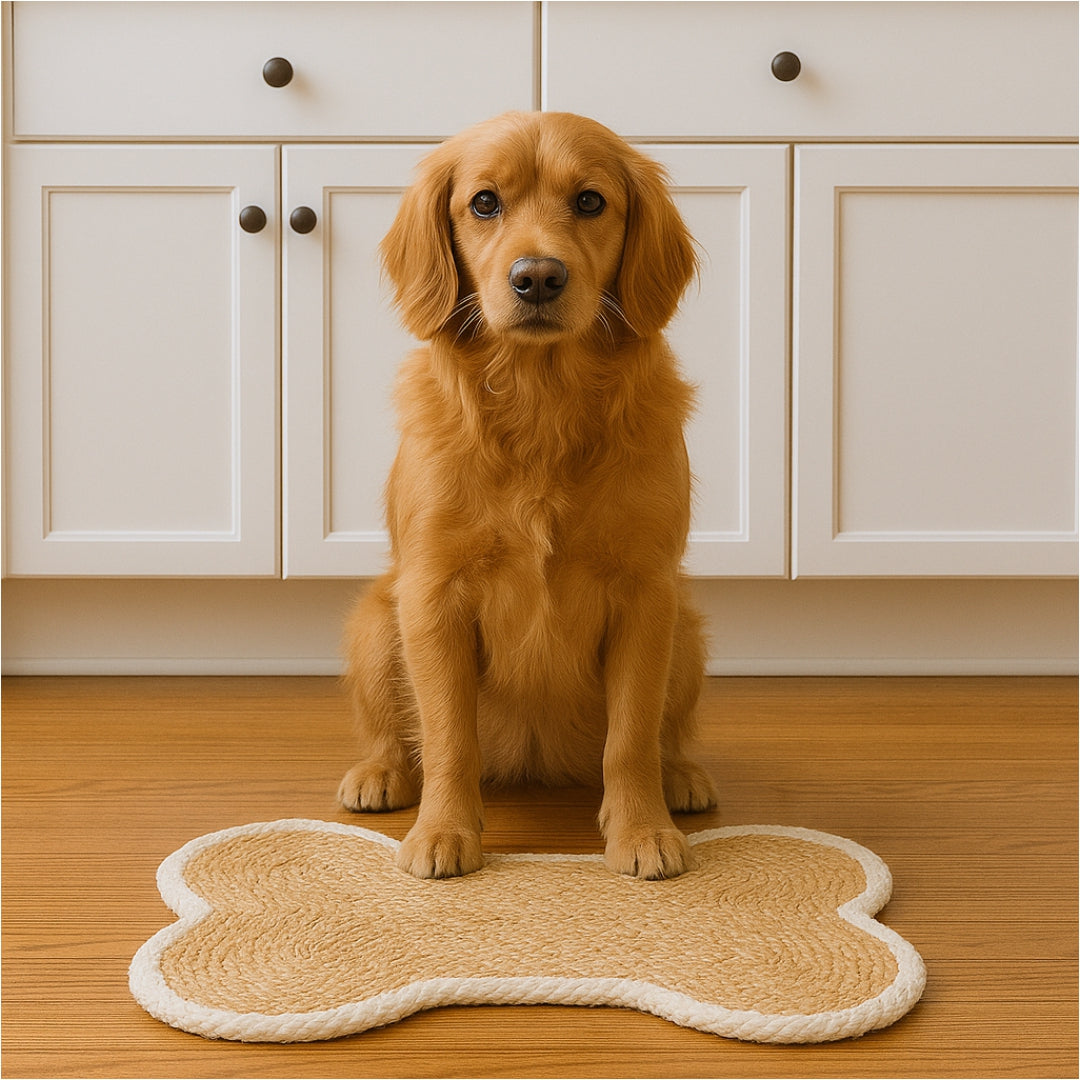 Bone Shaped Feeding Mat for Dogs & Cats Handmade jute Rug