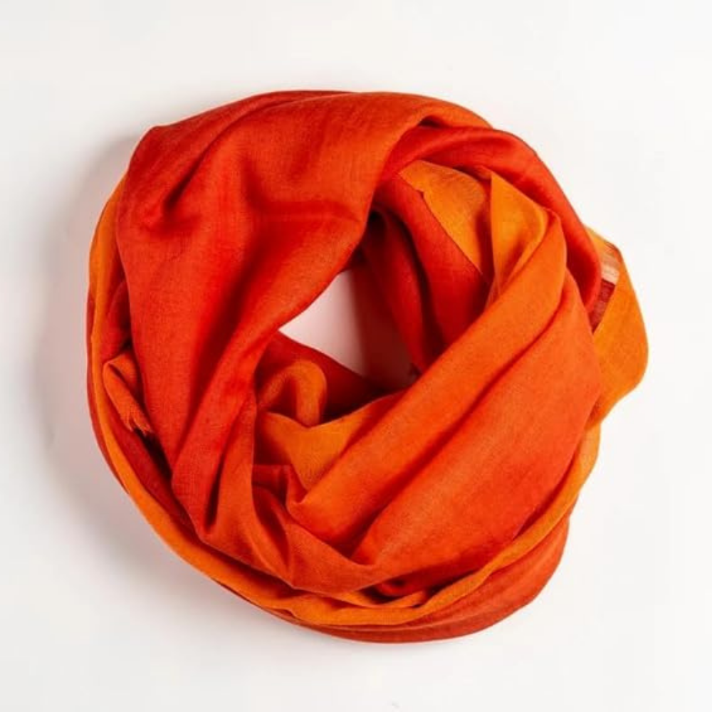 Orange & Red Wool Ombré Scarf, Handloom
