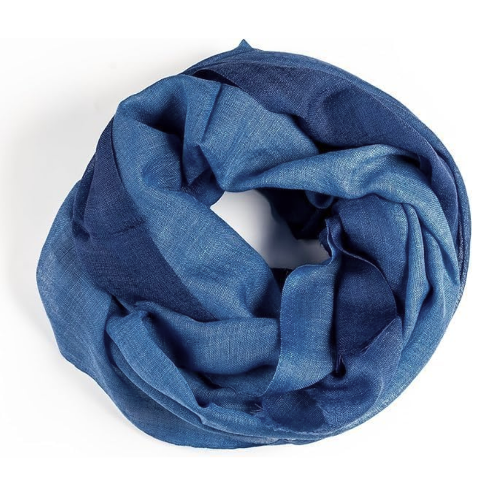 Navy Blue Wool Ombré Scarf, Handloom 70x180cm