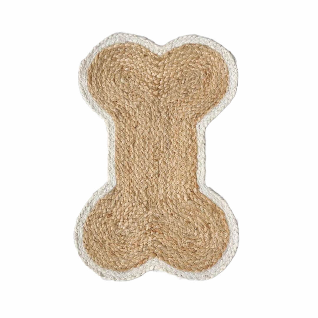 Bone Shaped Feeding Mat for Dogs & Cats Handmade jute Rug
