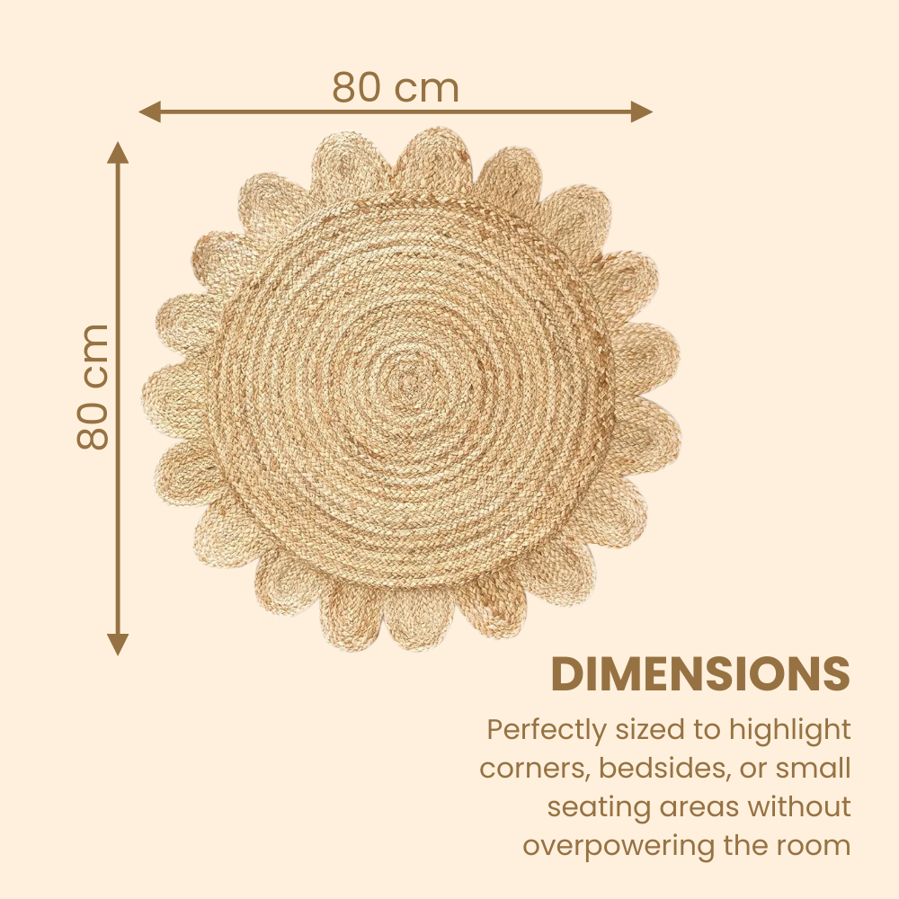 Divine Handicrafts Hibiscus Flower Shaped Eco-Friendly Round Beige Jute Rug