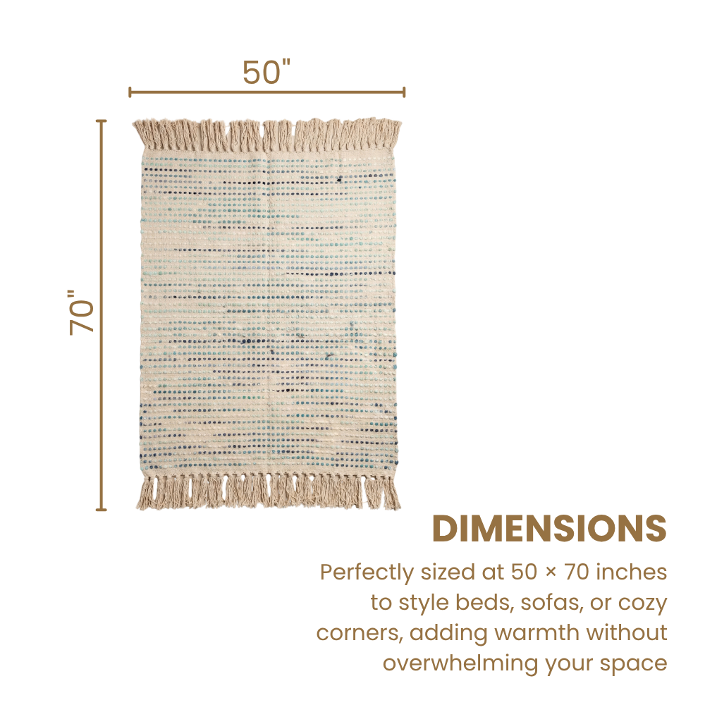 Textured area rug with dimensions 50 x 70 inches on a white background