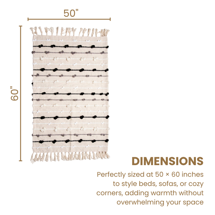 Classic Black & White Cotton Sofa Throw 50x60in