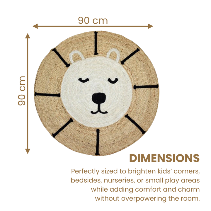 Kids Jute Lion Round Rug 90x90cm