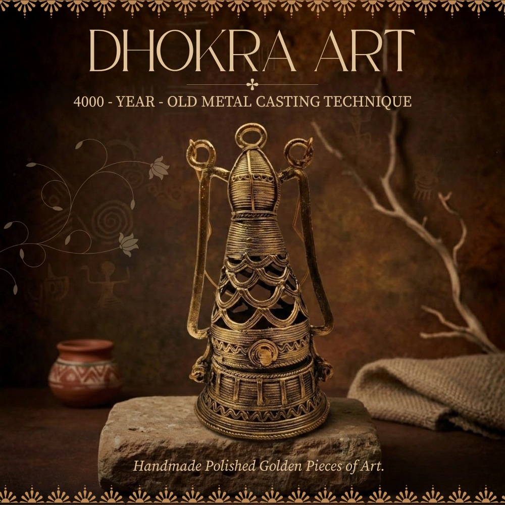 Handmade Dhokra Brass Vintage Style Lantern Showpiece from Ancient India