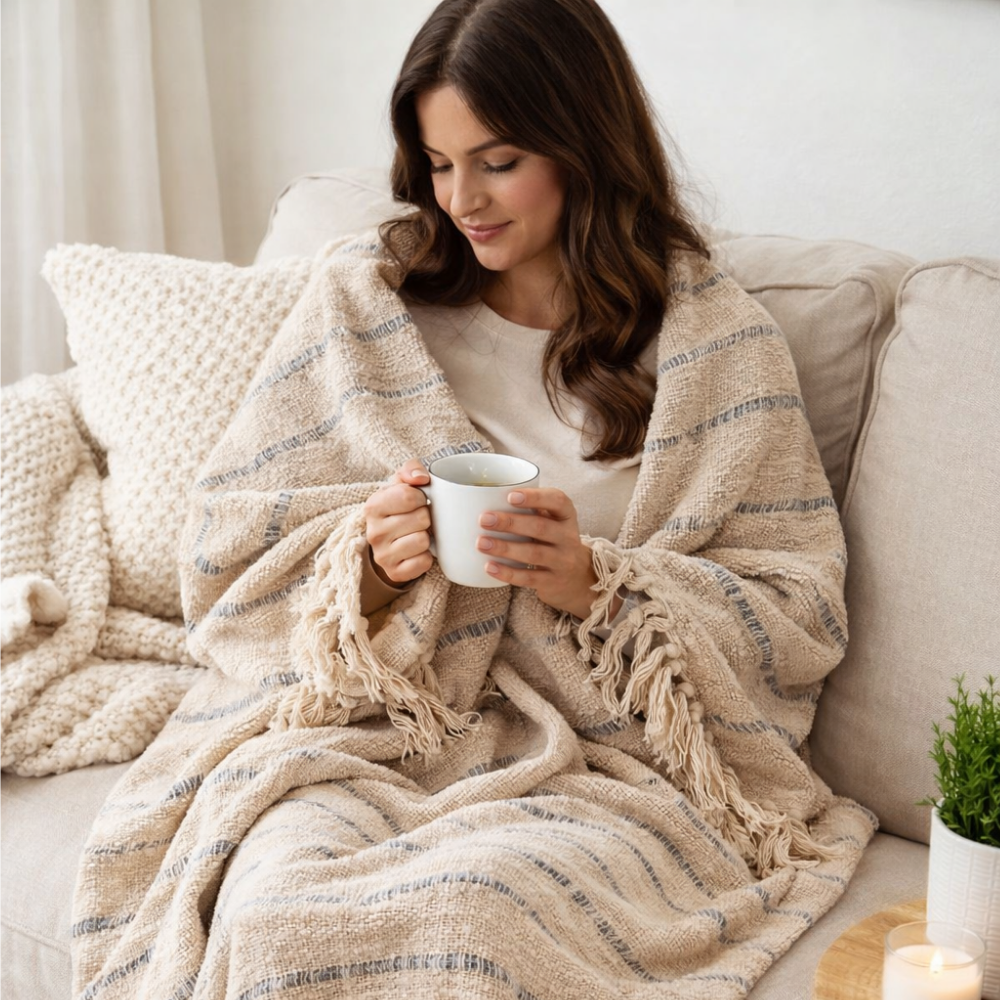 Reversible Cotton Throw Blanket 50x60in