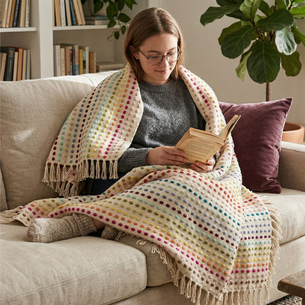 Designer Cotton Throw Blanket, Acrylic Blend 50x70in