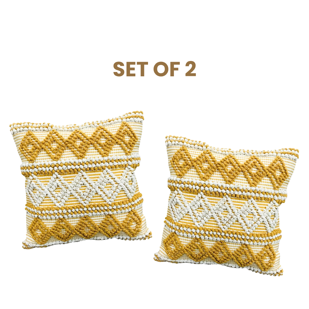 Mustard & White Dots Cotton Cushion Covers Set of 2