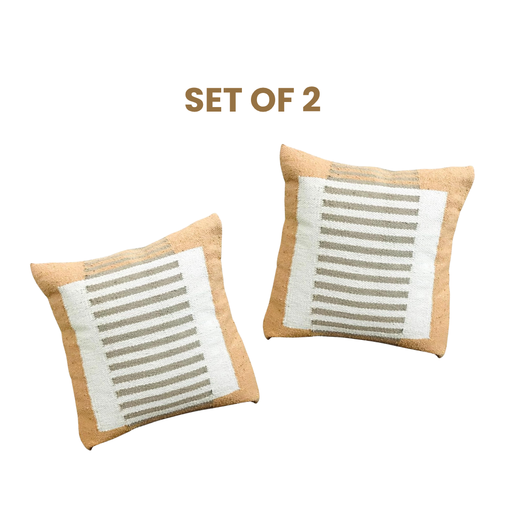 Handmade Cotton Beautiful & Decorative Designer Tan Pillow and Cushion Cover for Home Decor (Set of 2)