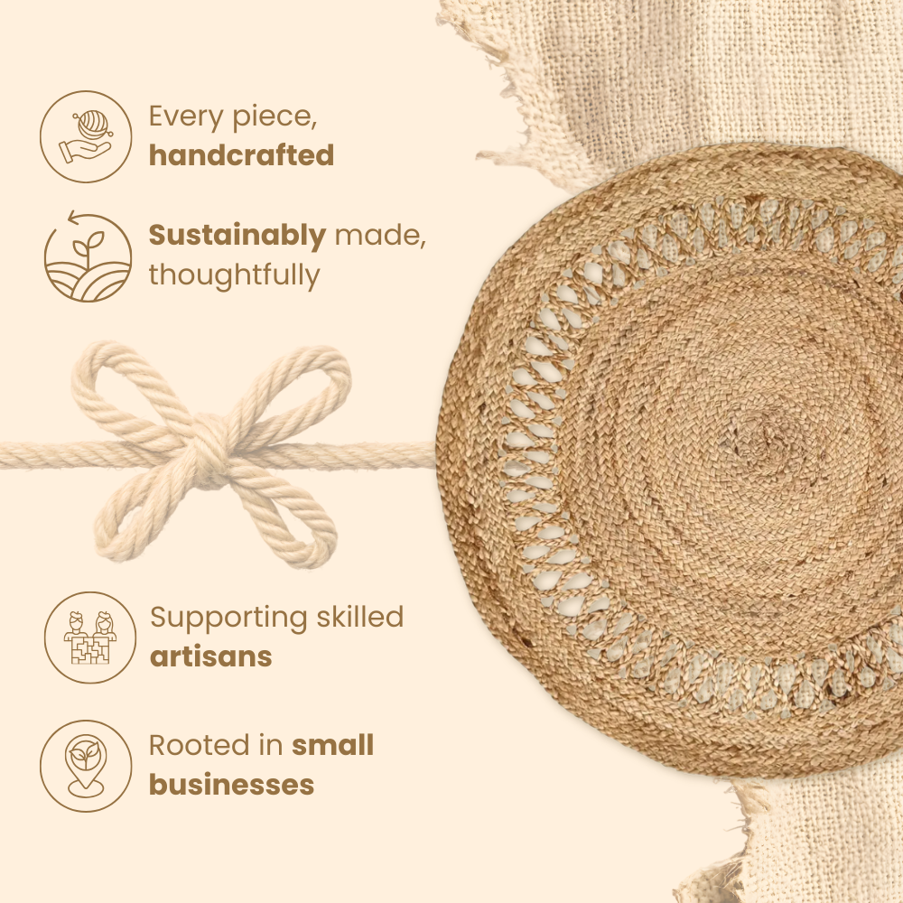 DivineHandicrafts Round Jute Rug, Hand Braided 100% Natural Jute Rug, Hand Woven Reversible Rustic Carpet, Boho Farmhouse Circular Area Rug for Living Room, Bedroom, Kitchen, or Home Decor