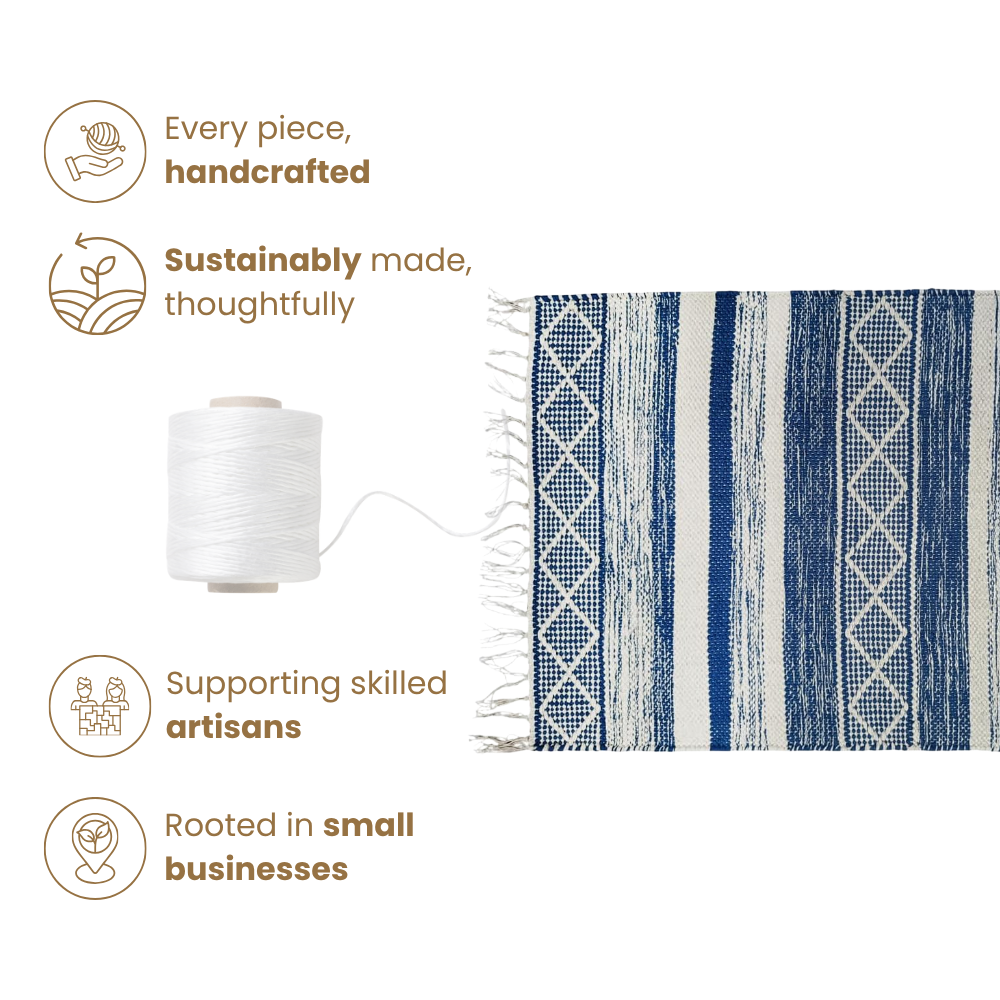 Blue Striped Cotton Chindi Rag Rug 60x90cm
