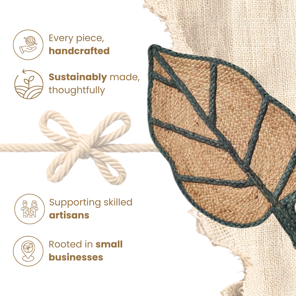 Handmade Leaf-Shaped Natural Jute Braided Rug