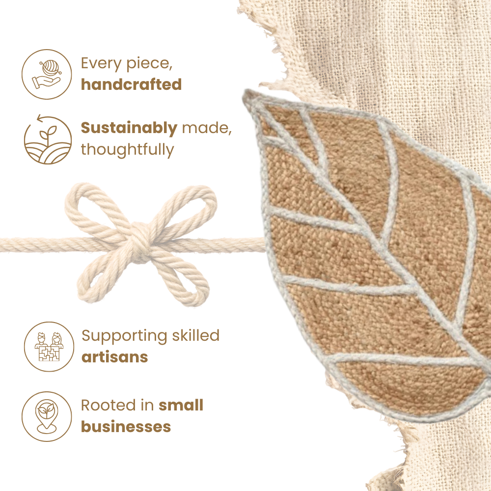 Handmade Leaf-Shaped Natural Jute Braided Rug