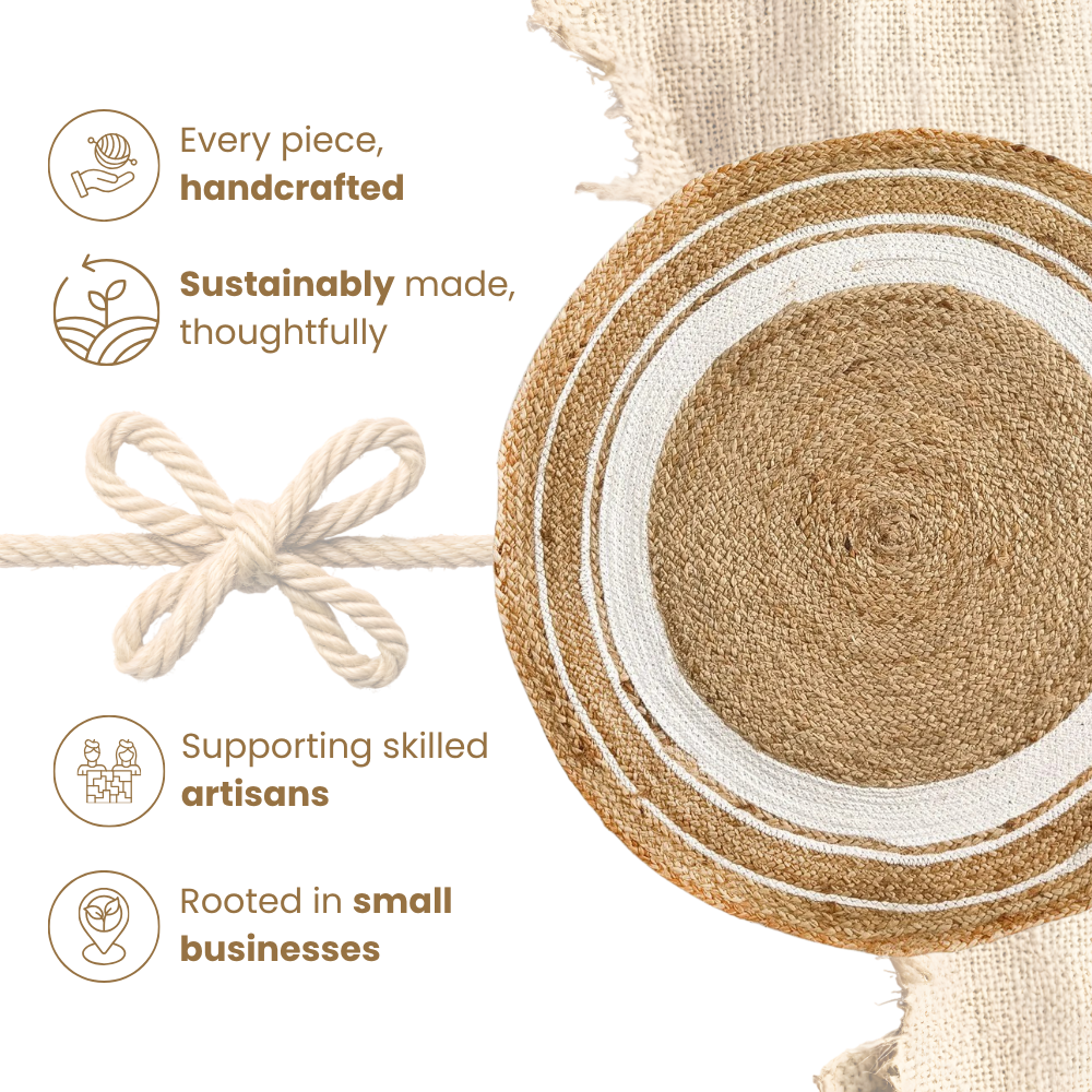 Handmade Natural Jute Boho Rug, Duck Egg Circle
