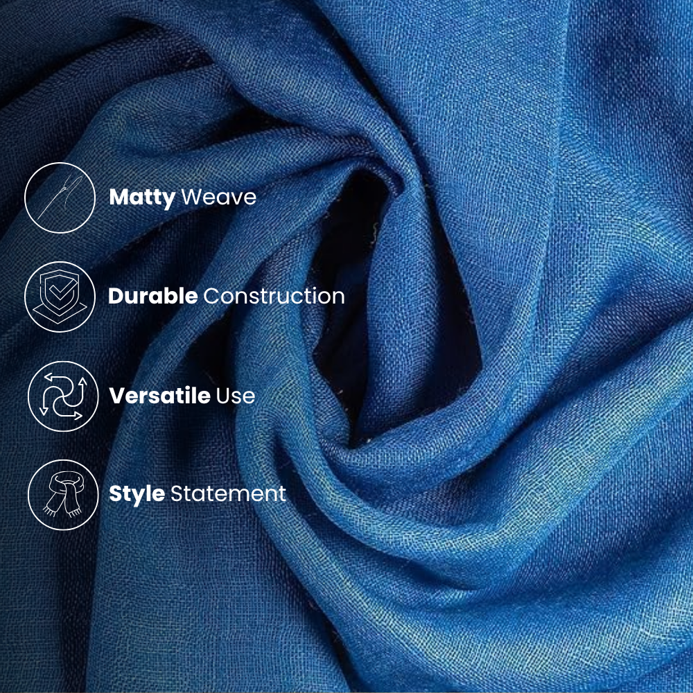 Navy Blue Wool Ombré Scarf, Handloom 70x180cm