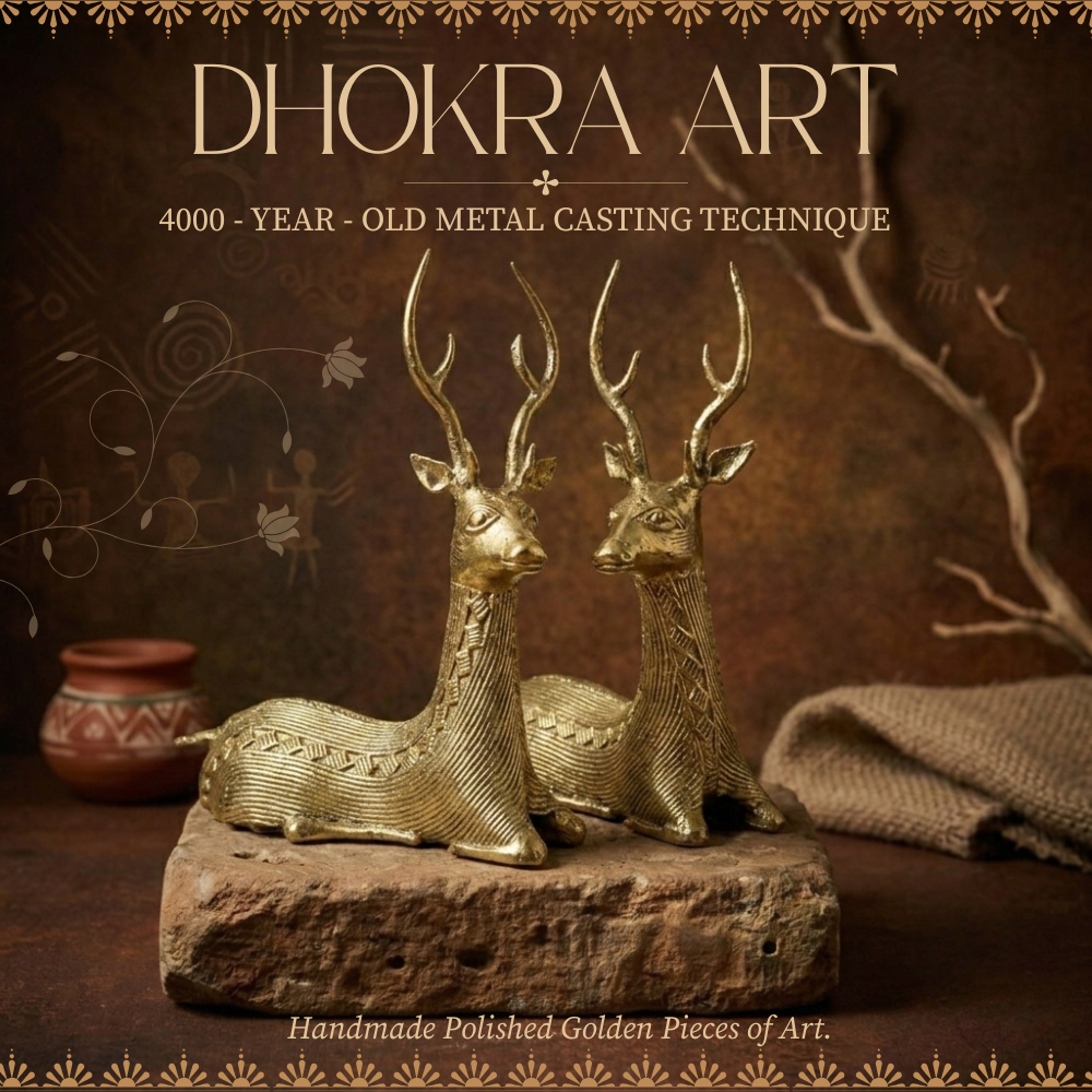 Handmade Brass Sitting Deer Pair (Pack of 2)