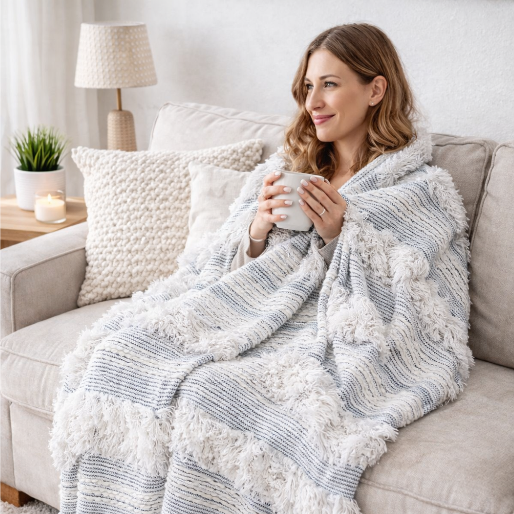 Designer Acrylic-Cotton Throw Blanket, Luxury