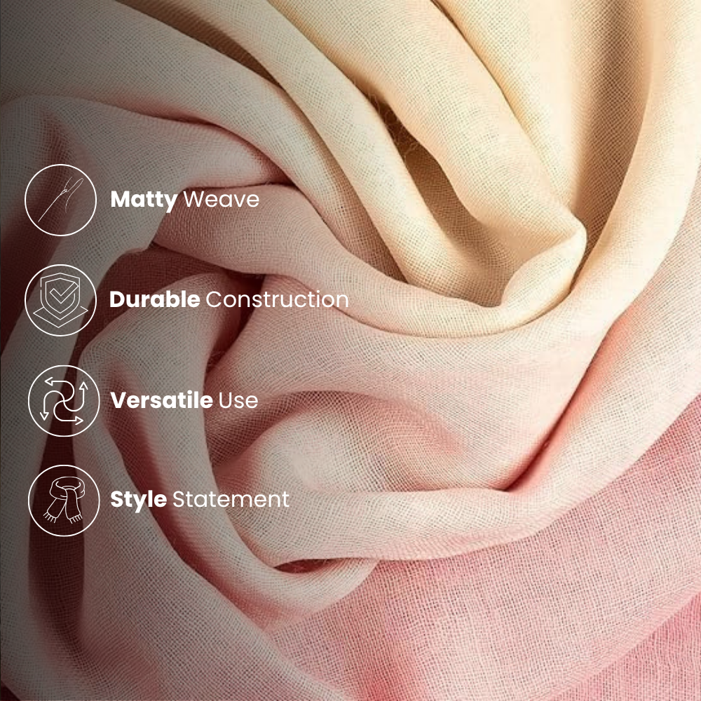 Pink & White Wool Ombré Scarf, Handloom 70x180cm