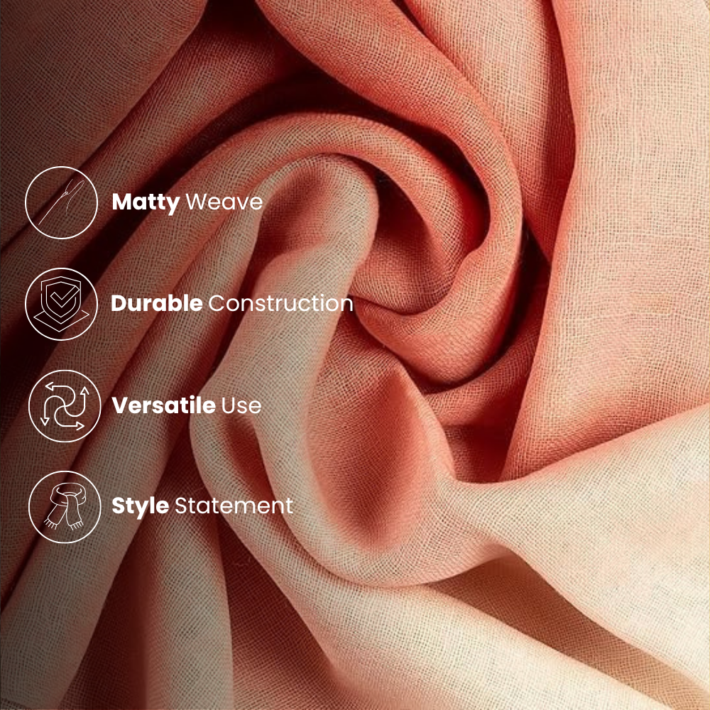 Peach & White Wool Ombré Scarf, Handloom