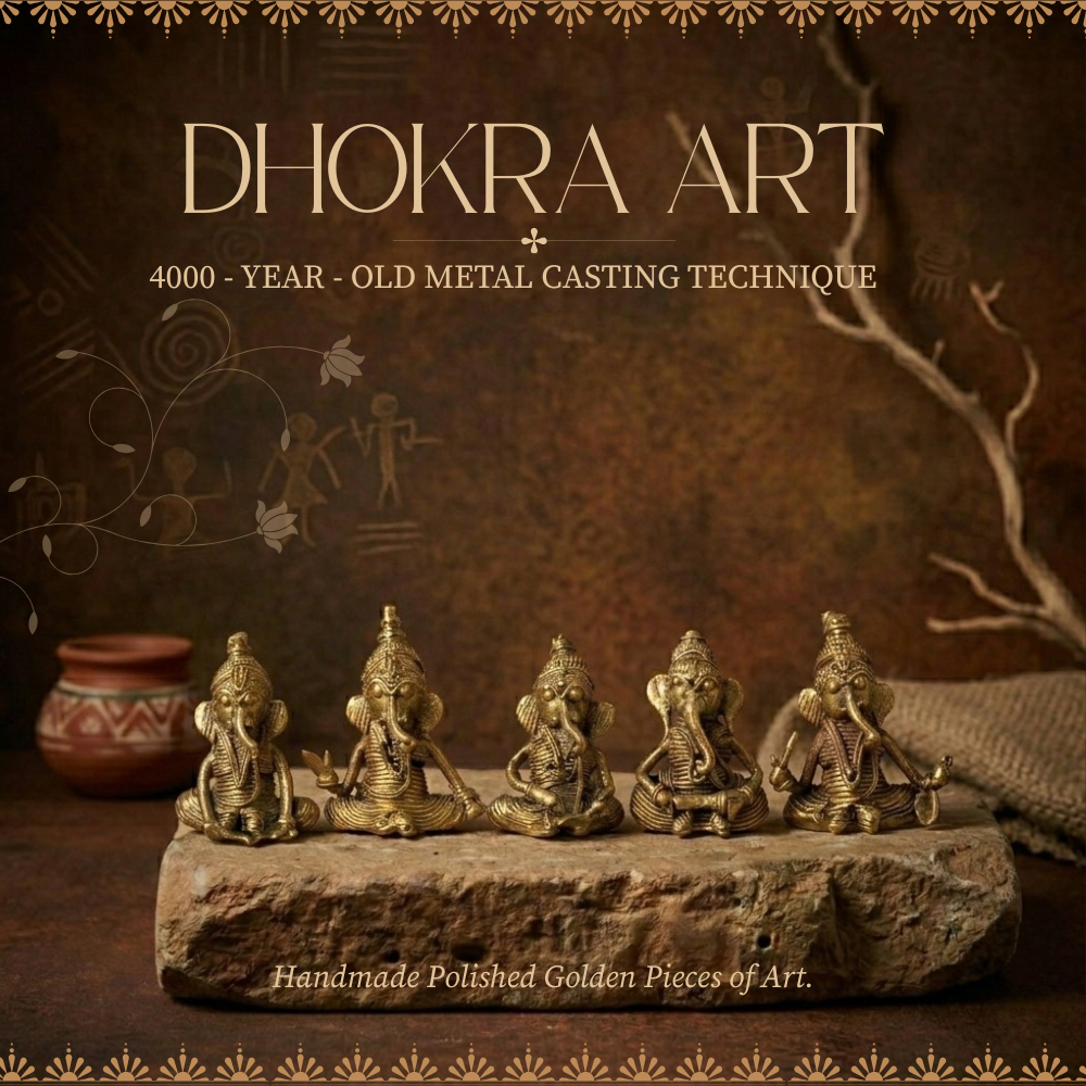 Handmade Brass Dhokra Tiny Ganesh Set of 5