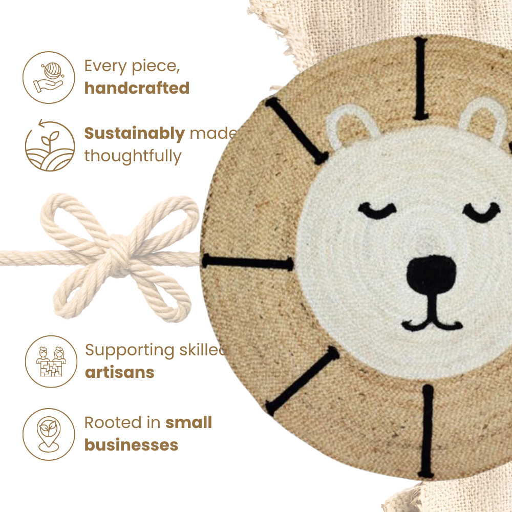 Kids Jute Lion Round Rug 90x90cm