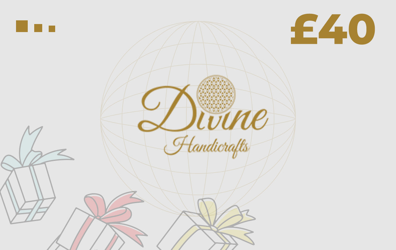 Divine Handicrafts £40 gift card with gold logo and festive design