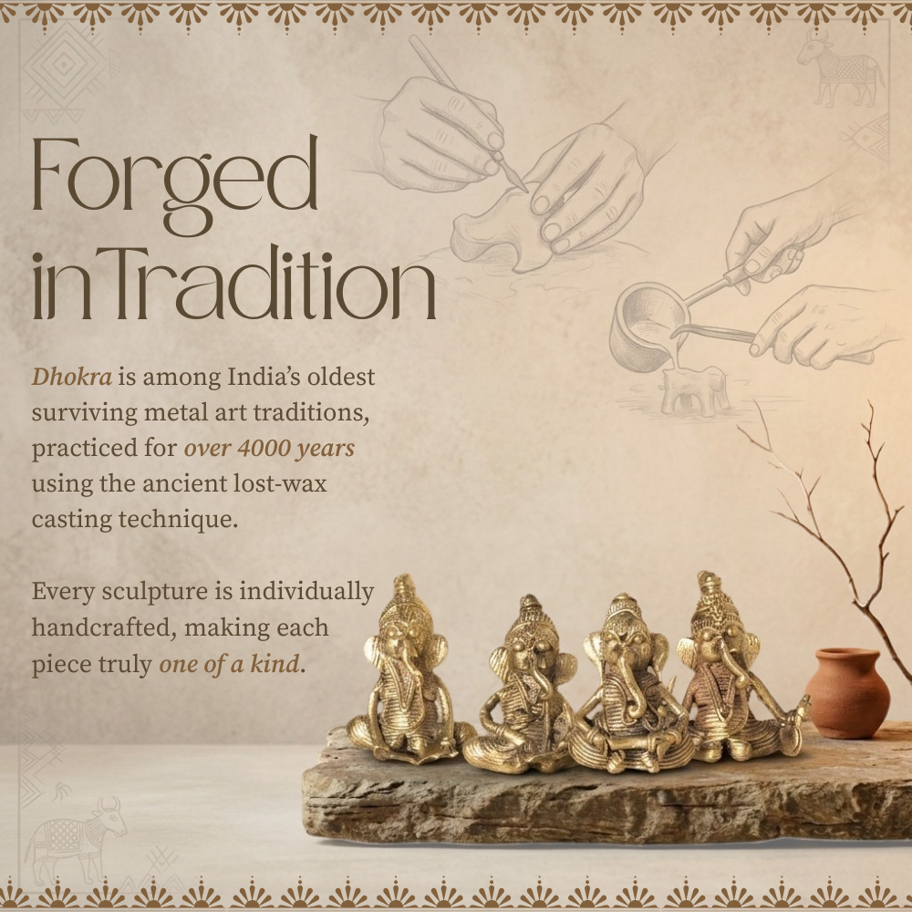 Handmade Brass Dhokra Tiny Ganesh Set of 5
