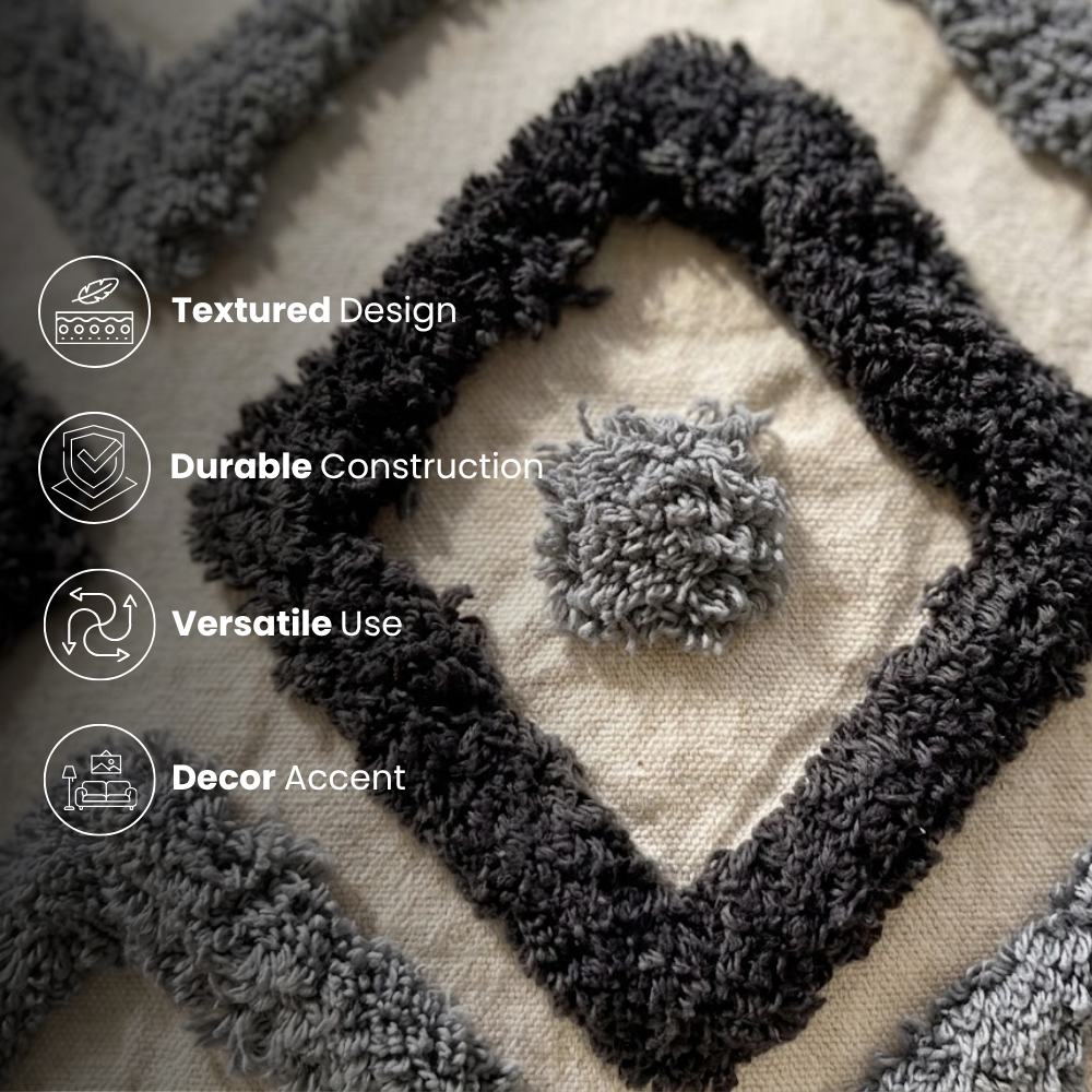 Cotton Tufted Cushion Covers Grey & White (Set of 4)