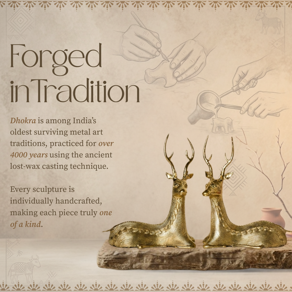 Handmade Brass Sitting Deer Pair (Pack of 2)