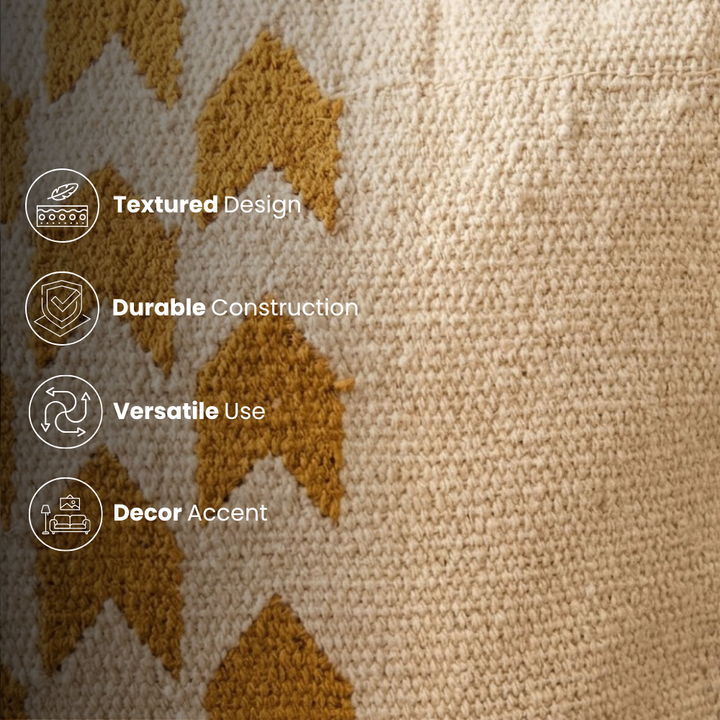 Pure Yellow tan Cotton Cushion Covers, Family Design (Set of 4)