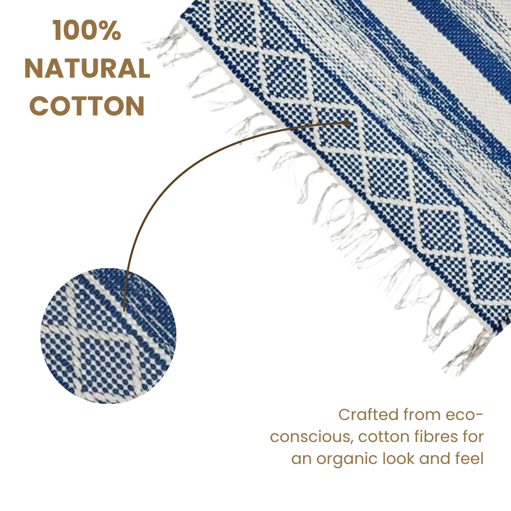 Blue Striped Cotton Chindi Rag Rug 60x90cm