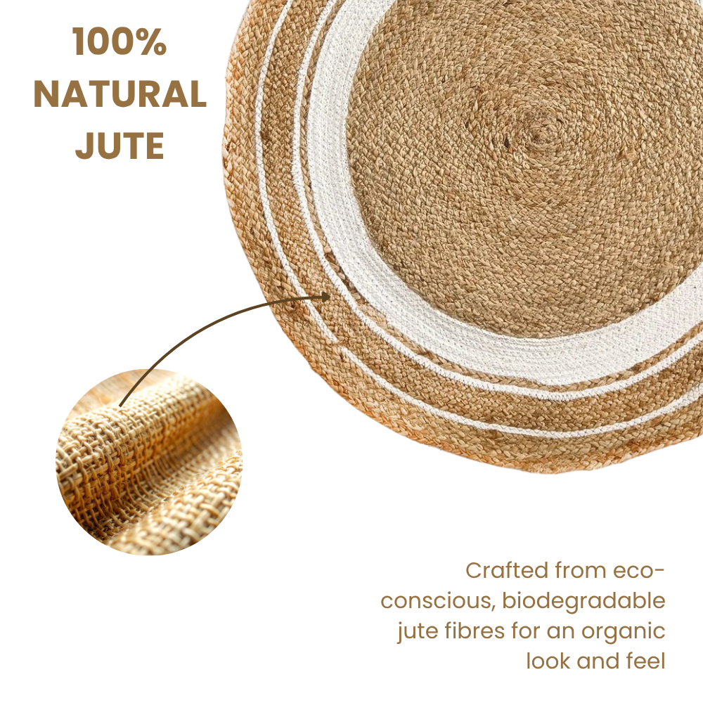 Handmade Natural Jute Boho Rug, Duck Egg Circle