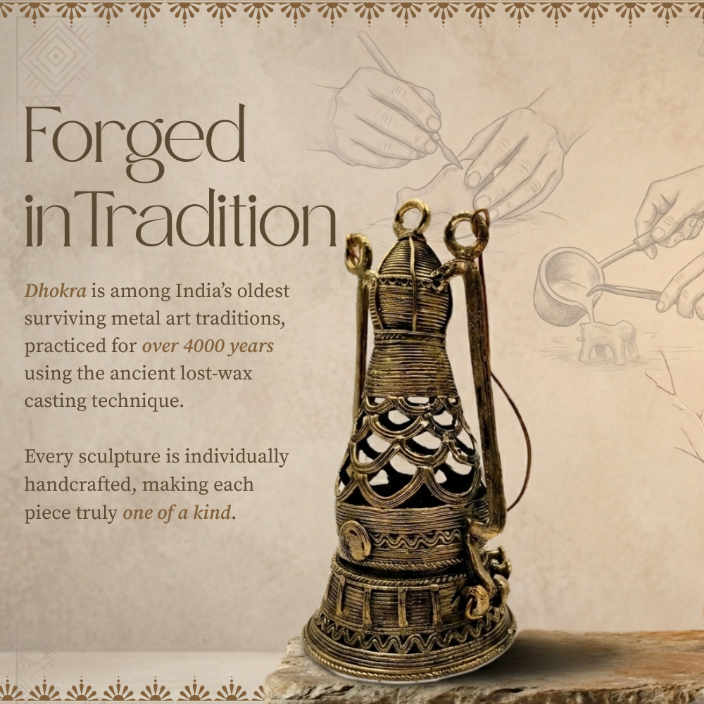 Handmade Dhokra Brass Vintage Style Lantern Showpiece from Ancient India