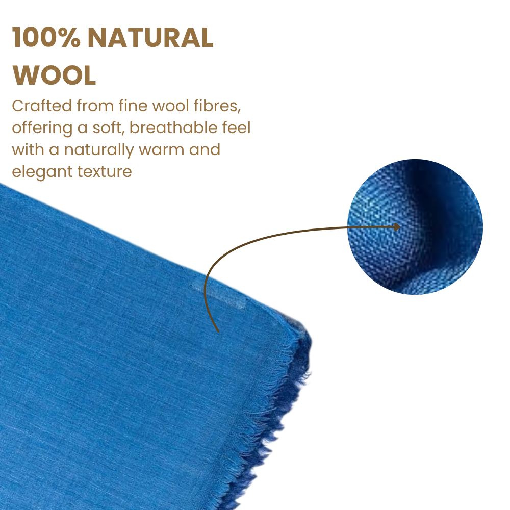 Navy Blue Wool Ombré Scarf, Handloom 70x180cm