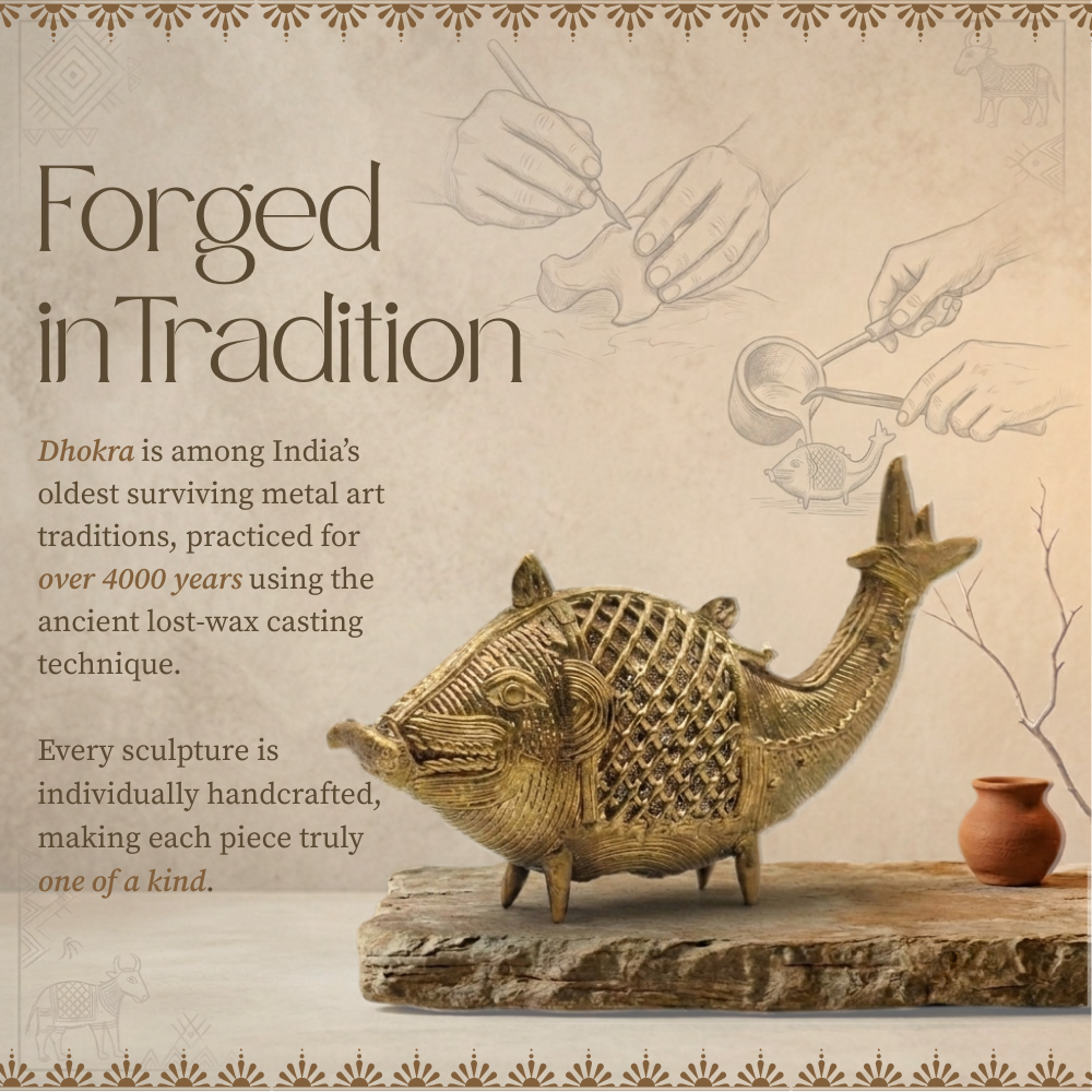 Handmade Dhokra Golden Fish Statue