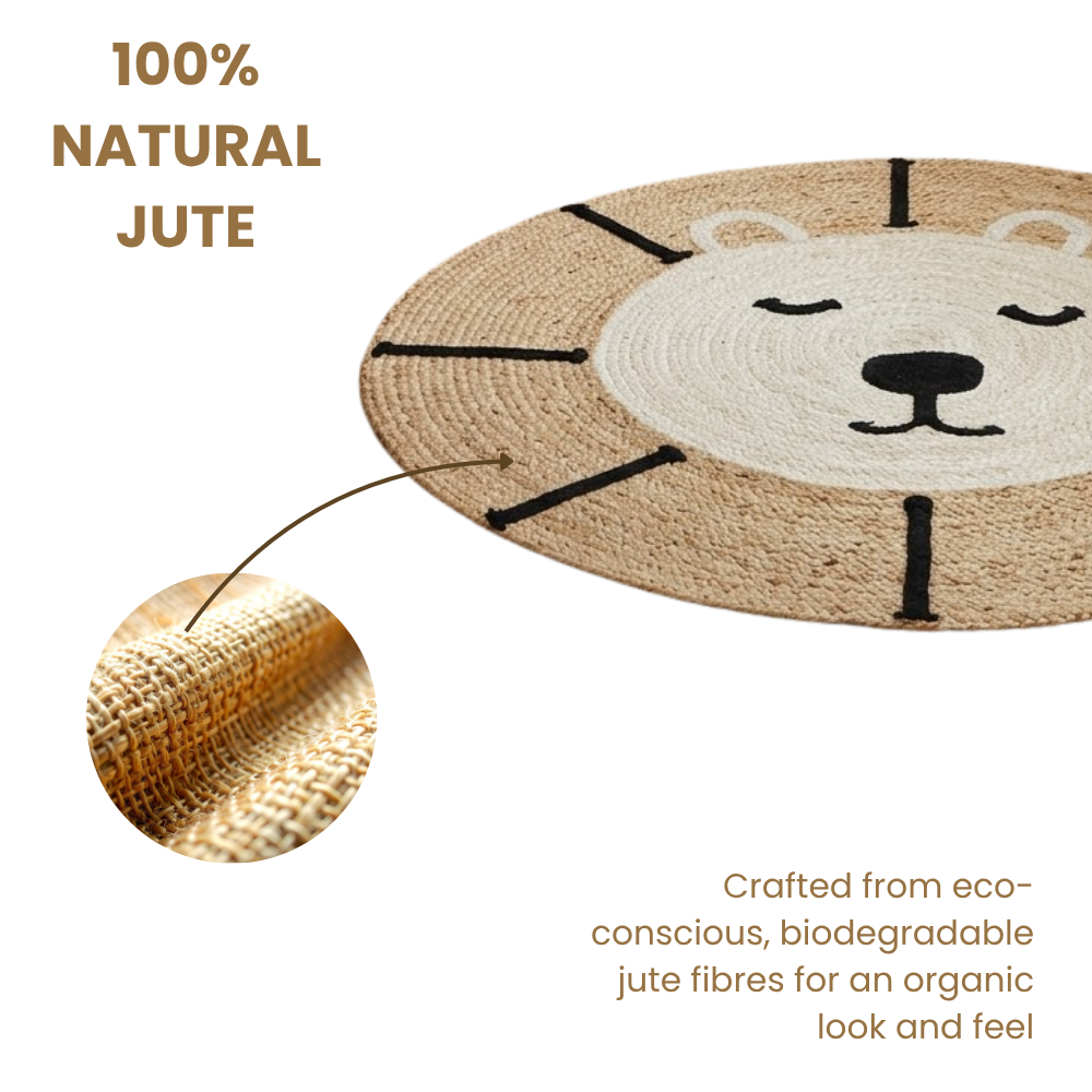 Kids Jute Lion Round Rug 90x90cm