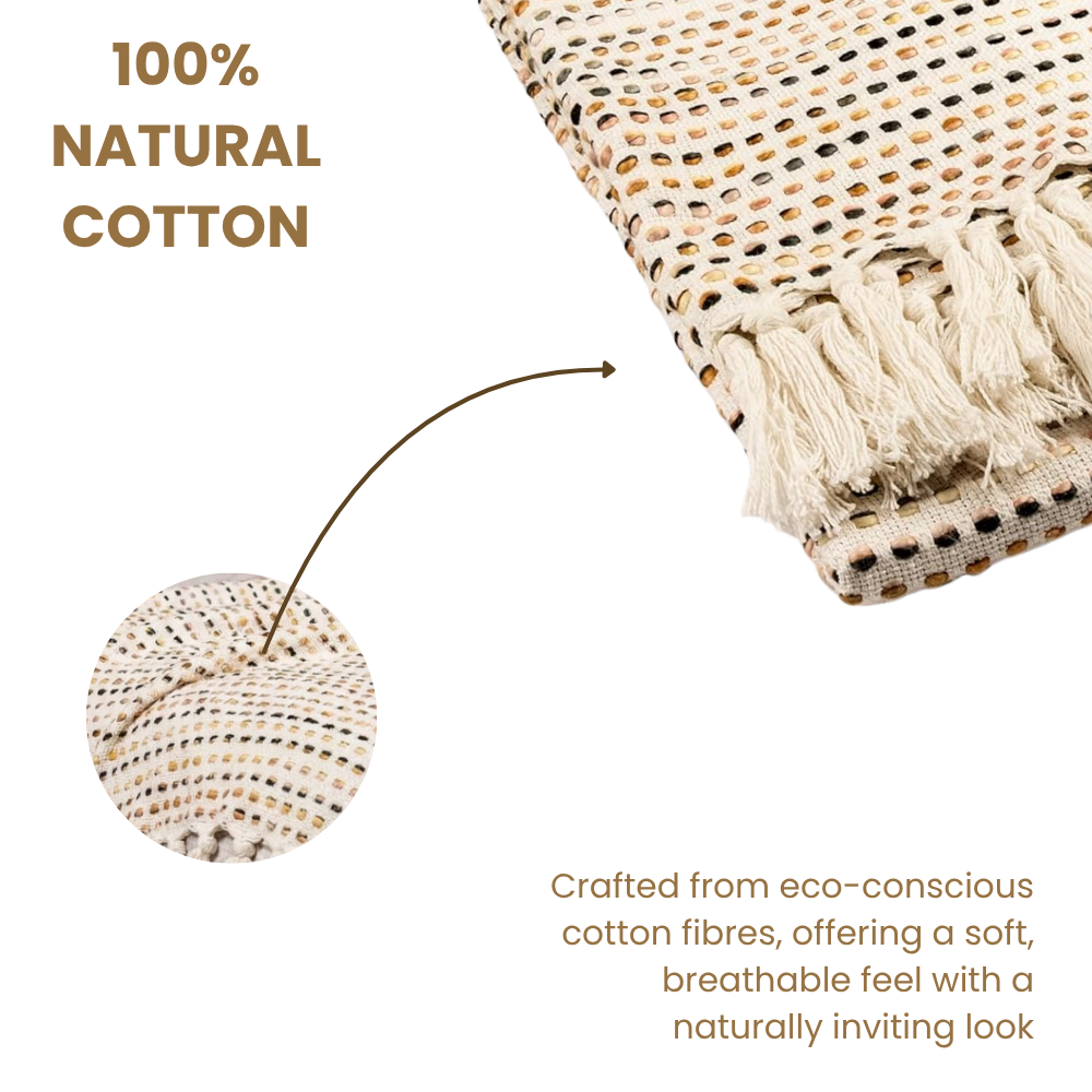 Cosy White Throw with Brown & Black Dots