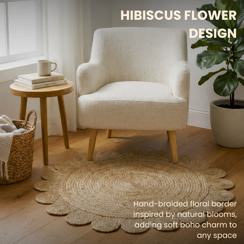 Divine Handicrafts Hibiscus Flower Shaped Eco-Friendly Round Beige Jute Rug