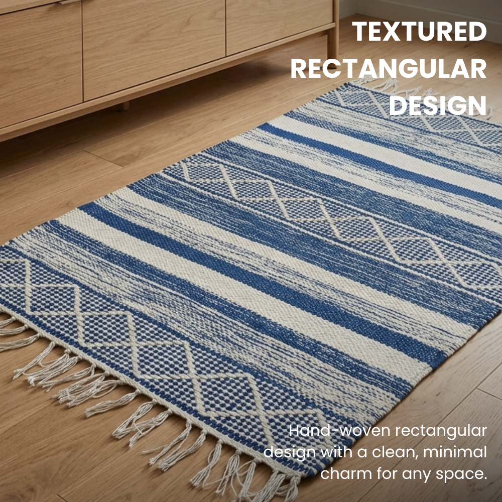 Blue Striped Cotton Chindi Rag Rug 60x90cm