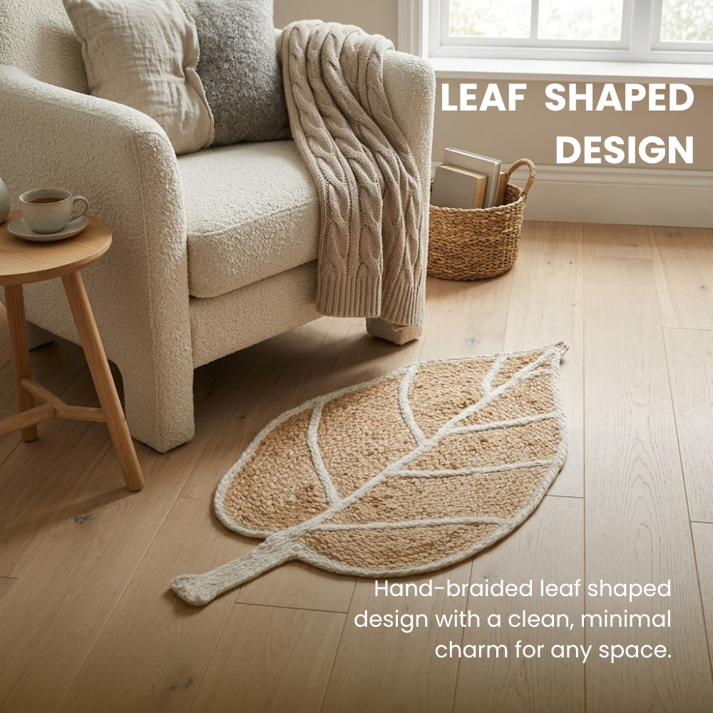 Handmade Leaf-Shaped Natural Jute Braided Rug