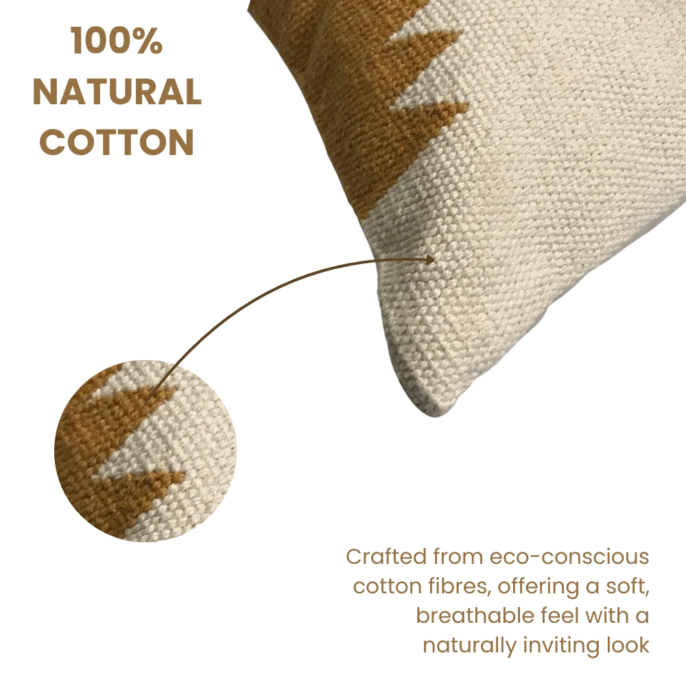 Pure Yellow tan Cotton Cushion Covers, Family Design (Set of 4)