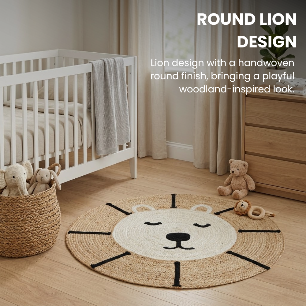 Kids Jute Lion Round Rug 90x90cm