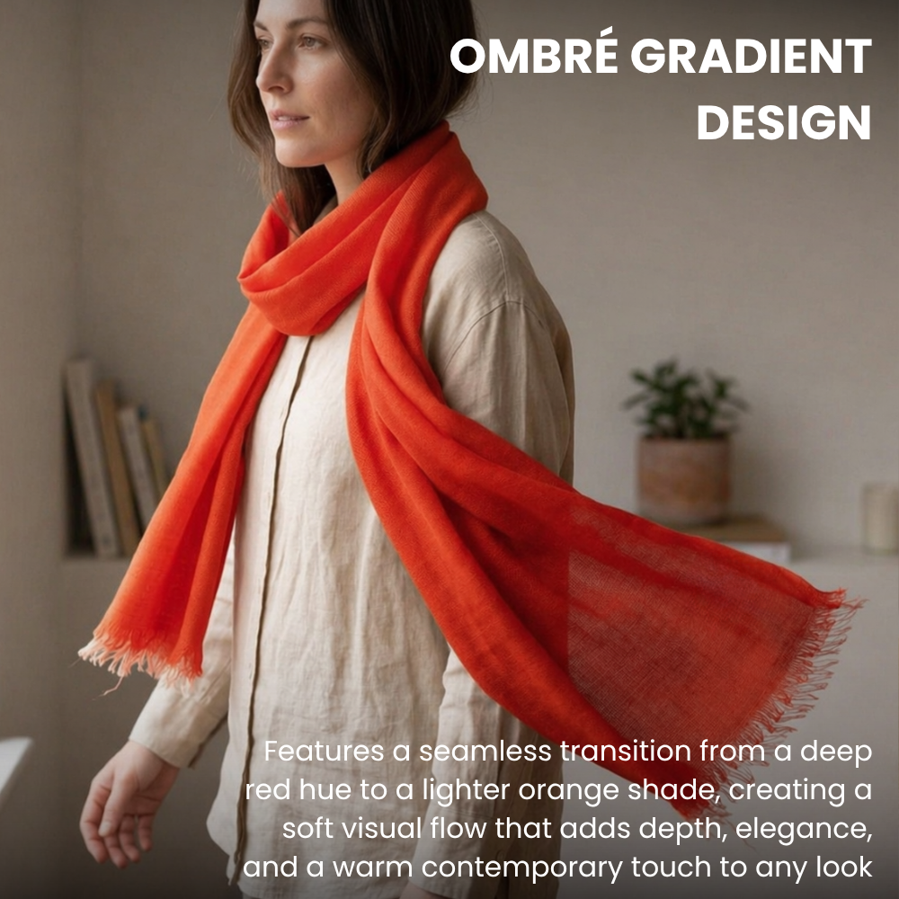 Orange & Red Wool Ombré Scarf, Handloom