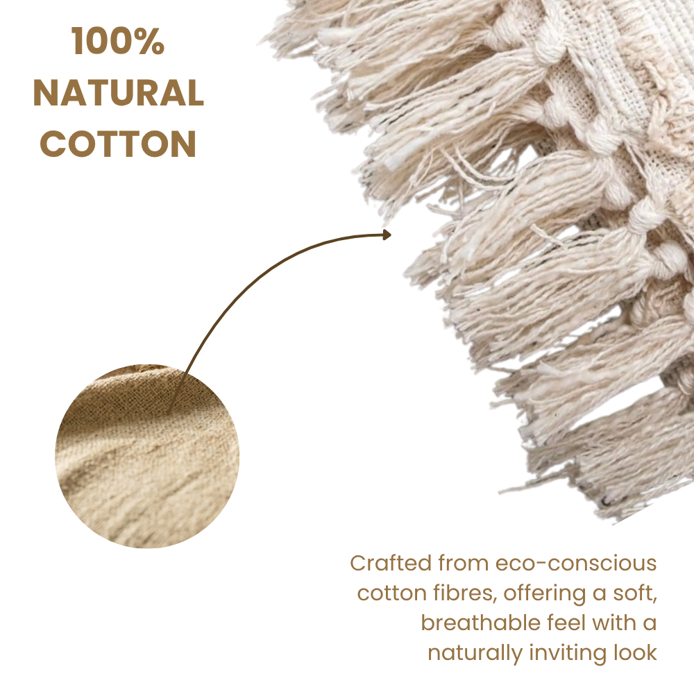 Beige Striped Cotton Sofa Throw 50x60in