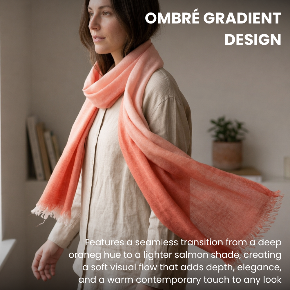Peach & White Wool Ombré Scarf, Handloom