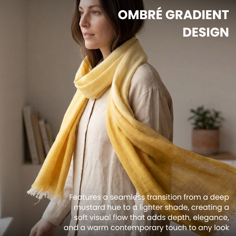 Gold & Yellow Wool Ombré Scarf, Handloom 70x180cm