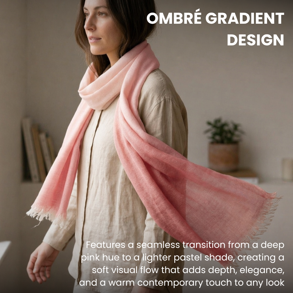 Pink & White Wool Ombré Scarf, Handloom 70x180cm